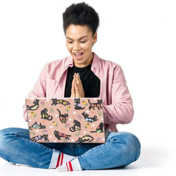 Laptop Skin SUPERDANT PVC Black Pink Cat Design-6