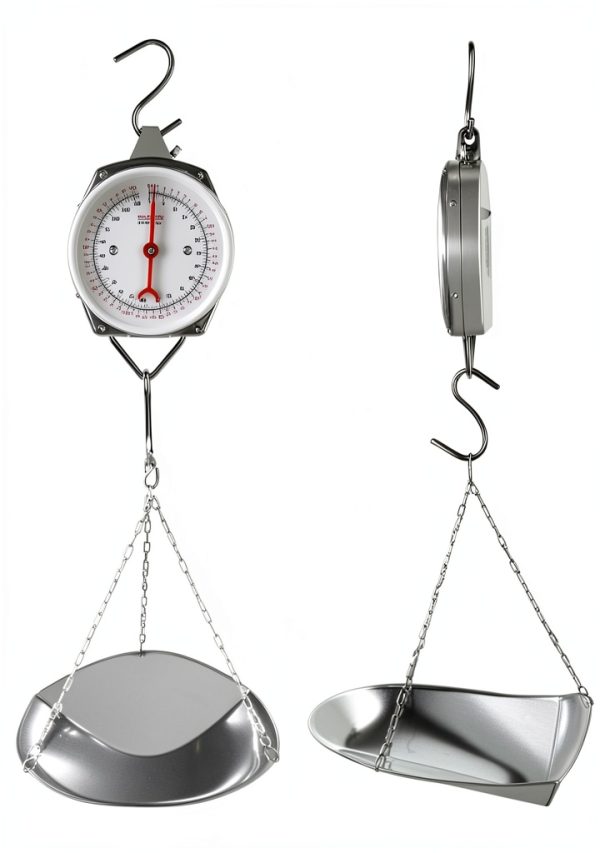 QWORK 110 lbs Large Display Spring Dial Weight Scale & Scale Scoop/Chain with Hanging Cradle, Steel Construction, for Shopping, Traveling, Kitchen, Silver-1