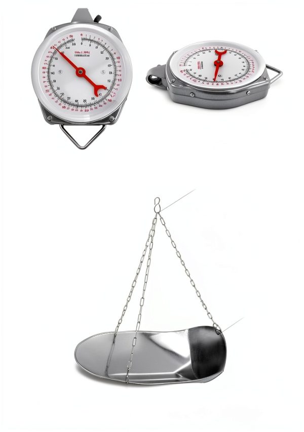 QWORK 110 lbs Large Display Spring Dial Weight Scale & Scale Scoop/Chain with Hanging Cradle, Steel Construction, for Shopping, Traveling, Kitchen, Silver-5