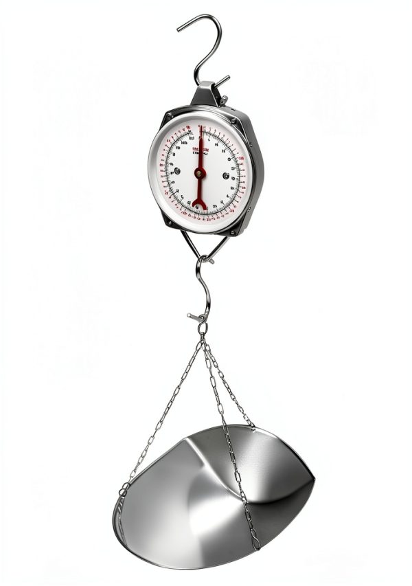 QWORK 110 lbs Large Display Spring Dial Weight Scale & Scale Scoop/Chain with Hanging Cradle, Steel Construction, for Shopping, Traveling, Kitchen, Silver-6