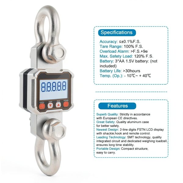 5000kg 11000lb Crane Scale, 5T Digital Crane Scale with Remote Control, Industrial Heavy Duty Electronic Hanging Scale Hoist Scales-6