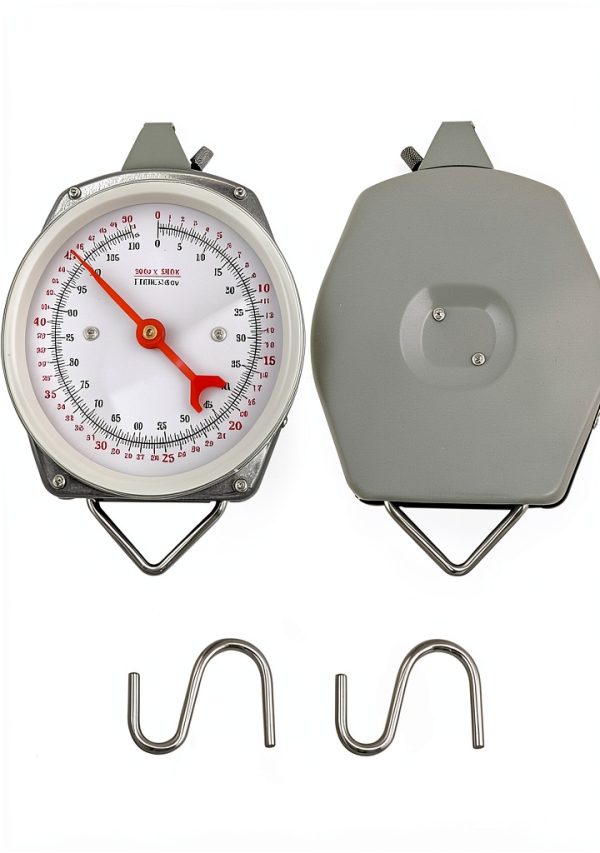 QWORK 110 lbs Large Display Spring Dial Weight Scale & Scale Scoop/Chain with Hanging Cradle, Steel Construction, for Shopping, Traveling, Kitchen, Silver-4