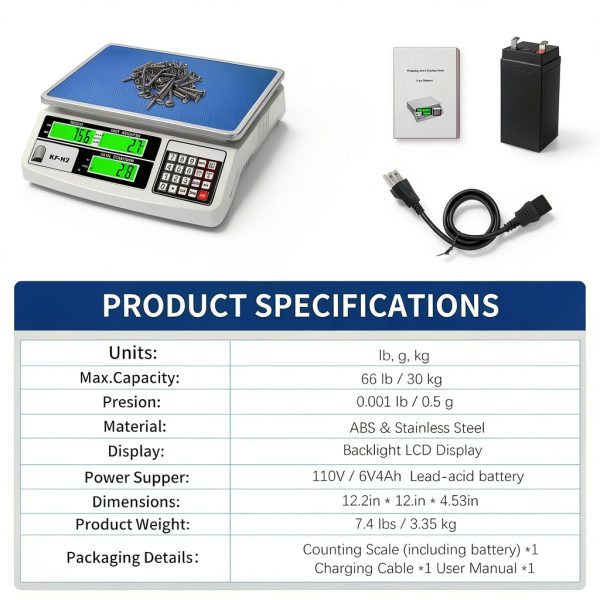 MEIYA Industrial Counting Scale, 30kg/0.5g Digital Coin Scale for Coin, Parts, High Precision Electronic Gram Scale with RS232 Port for Connecting Computer or Printer,kg/g/lb Switching, LCD Display-7